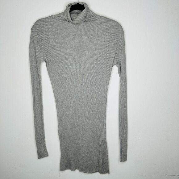 Helmut Lang Gray Turtleneck Long Sleeve Ribbed Knit Mini Dress Longline Top Med - Picture 3 of 13